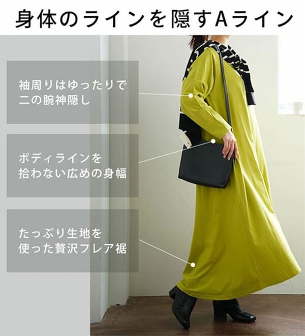 A HAPPY MARILYN（アハッピーマリリン）の「【Ｌ～８Ｌ／選べるネック】ＵＳＡコットンＡラインワンピース（ロングワンピース）」｜詳細画像