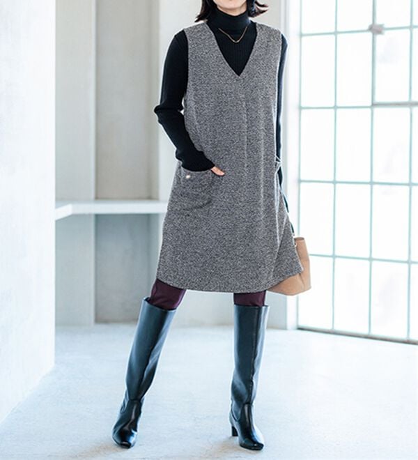 BELLUNA（ベルーナ）の「ツイード調タック使いジャンパースカート（チュニックワンピース）」｜詳細画像