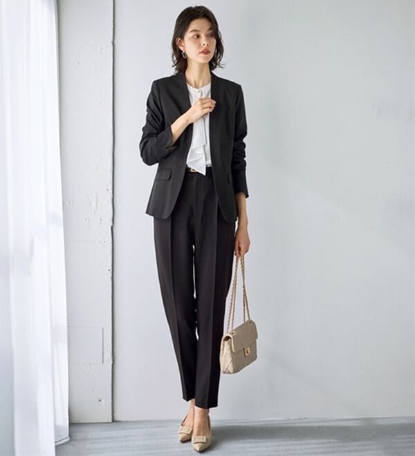 美品♡Theory ノーカラーパンツスーツセットアップtraceablewool 2点セット】選べるボトム！洗えて型くずれしないノーカラージャケット