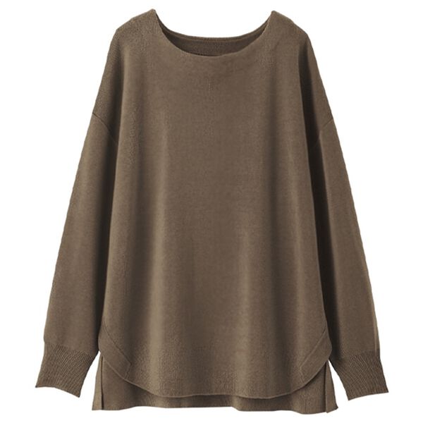 BELLUNA（ベルーナ）の「ミラノリブ素材裾ラウンドプルオーバー（ニット・セーター）」｜モカ