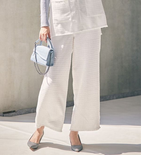 RANAN（ラナン）の「ツイードワイドパンツ（フルレングスパンツ）」｜ホワイト