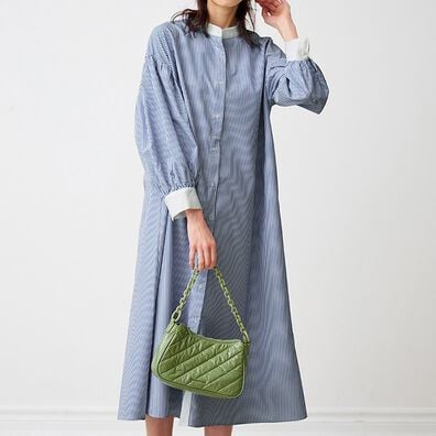 RANAN（ラナン）の「袖ボリュームバンドカラーシャツワンピース（シャツワンピース）」