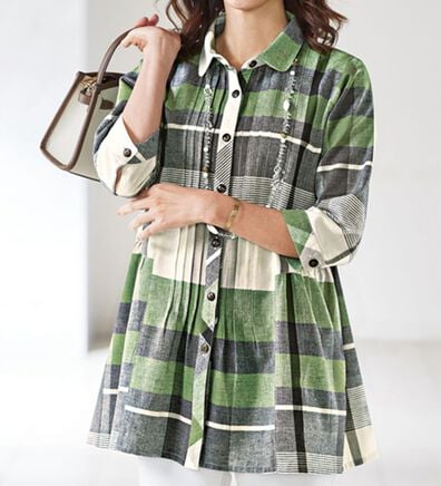 BELLUNA（ベルーナ）の「綿麻先染チェックオーバーブラウス（チュニック）」