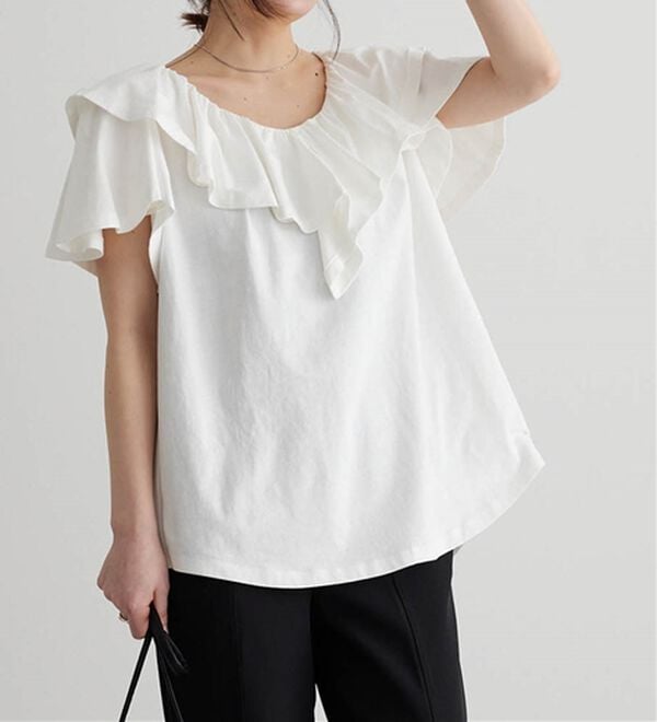 RANAN（ラナン）の「ひんやり！綿１００％フリル衿カットソープルオーバー（カットソー）」｜詳細画像