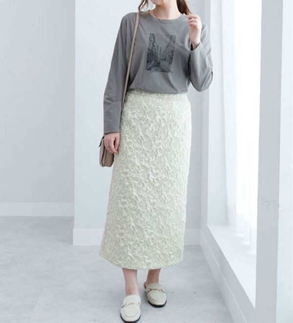 BELLUNA（ベルーナ）の「ジャカード素材スリットデザインスカート（ロングスカート）」｜詳細画像