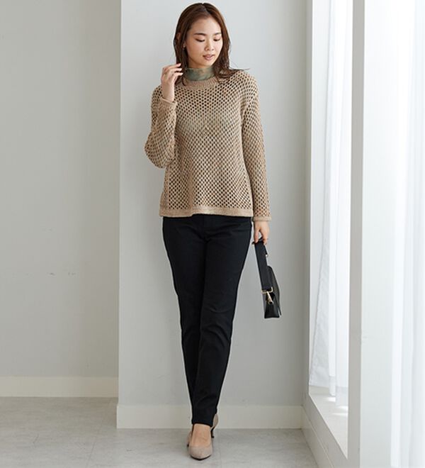 BELLUNA（ベルーナ）の「静電防止！蓄熱綿サテンストレッチカラーパンツ（フルレングスパンツ）」｜詳細画像