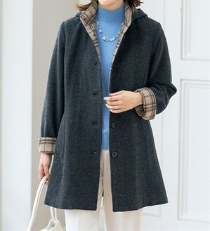 ルフラン（ルフラン）の「ウール混チェックフーディーコート（ハーフコート）」｜グレー