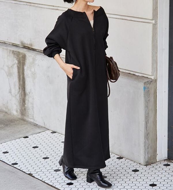 RANAN（ラナン）の「裏起毛ハーフジップワンピース（ロングワンピース）」｜詳細画像