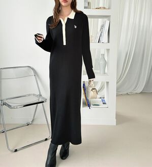 GeeRA（ジーラ）の「【ＵＳＰ】配色ポロ衿ニットワンピース（ニットワンピース）」｜ブラック系