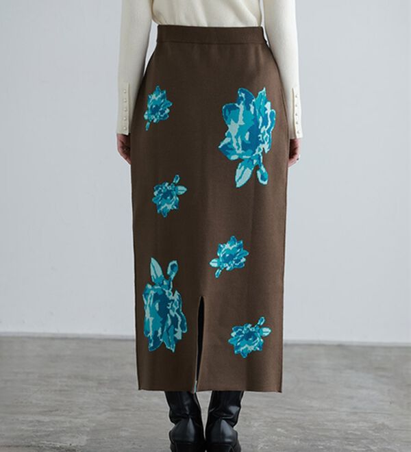 Pierrot（ピエロ）の「花柄ジャカードスカート（ひざ丈スカート）」｜詳細画像