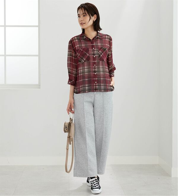 BELLUNA（ベルーナ）の「シフォン楊柳チェック柄プリントシャツ（シャツ）」｜詳細画像