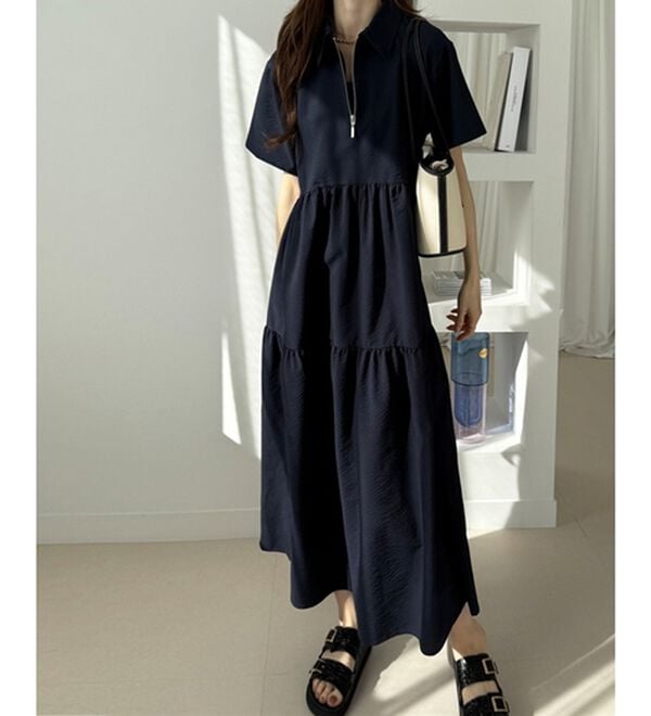 GeeRA（ジーラ）の「サッカーティアードハーフジップワンピース（その他ワンピース）」｜詳細画像