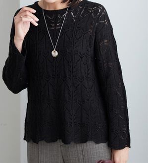 BELLUNA（ベルーナ）の「リボン柄透かし編ニットプルオーバー（ニット・セーター）」｜黒