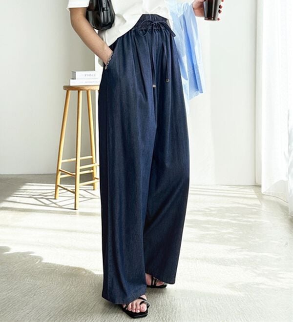 GeeRA（ジーラ）の「【接触冷感】穿いて感激！キレイ見えする楽ちんワイドデニムパンツ（ワイドパンツ・ガウチョ）」｜詳細画像