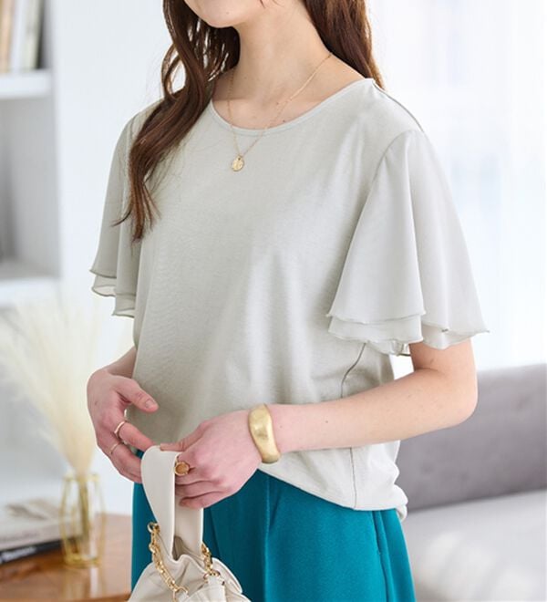 Viola e Viola（ヴィオラ エ ヴィオラ）の「【５つの機能付】袖シフォンゆるＴシャツ（Tシャツ）」｜詳細画像