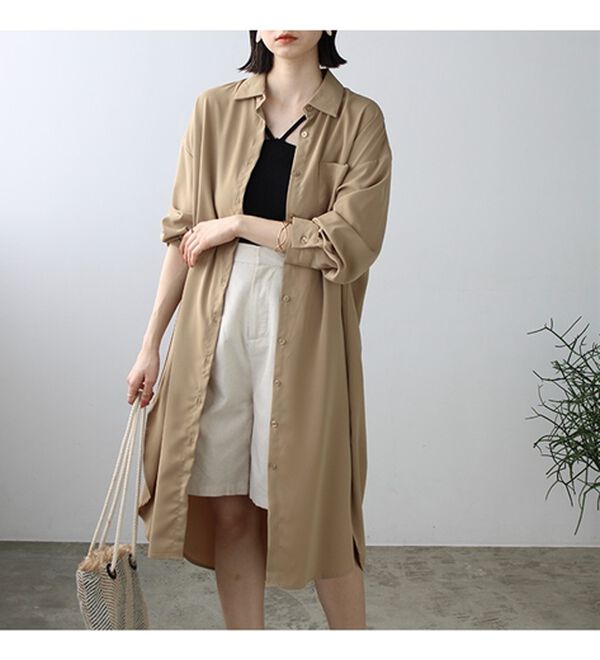 GeeRA（ジーラ）の「スリット入りロングシャツワンピース（シャツワンピース）」｜詳細画像