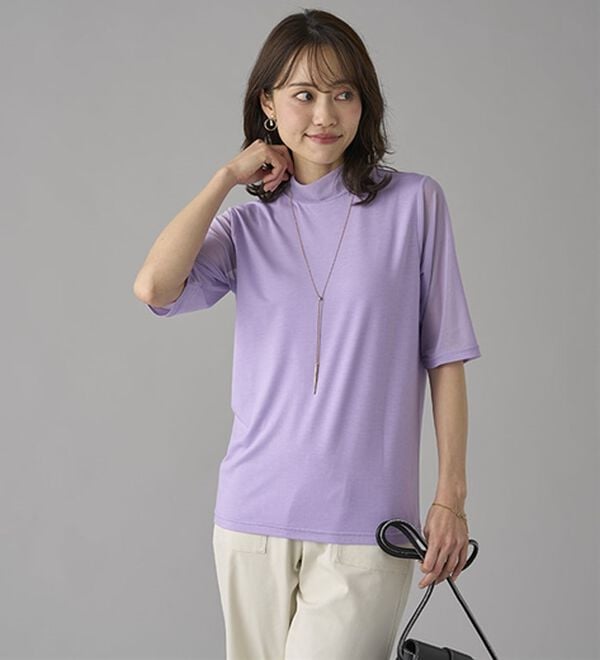 BELLUNA（ベルーナ）の「【５分袖】チュール切替上品インナー（カットソー）」｜詳細画像