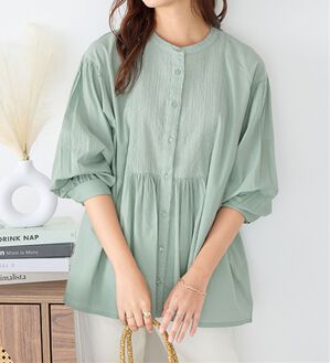 Viola e Viola（ヴィオラ エ ヴィオラ）の「【インド綿】ブザム刺繍前開きブラウス（ブラウス）」｜グリーン