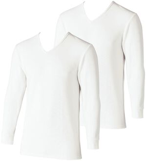 「【２枚組】＜ベルウォーム（Ｒ）＞しっかり厚地素材の＋４℃暖かインナー（メンズ肌着・インナーウェア）」｜ホワイト 長袖V首