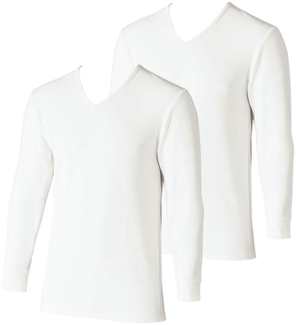 「【２枚組】＜ベルウォーム（Ｒ）＞しっかり厚地素材の＋４℃暖かインナー（メンズ肌着・インナーウェア）」｜ホワイト 長袖V首