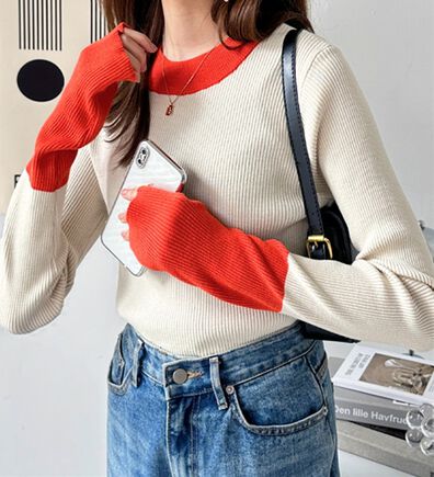 GeeRA（ジーラ）の「指穴配色デザイン柔らかリブニット（ニット・セーター）」