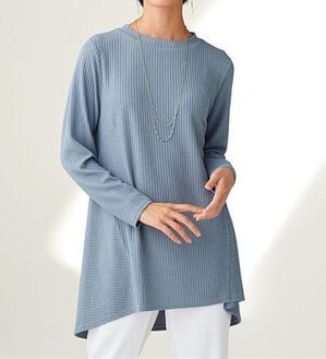 BELLUNA（ベルーナ）の「ふくれ素材フレアーデザインストレッチチュニック（チュニック）」｜ブルー