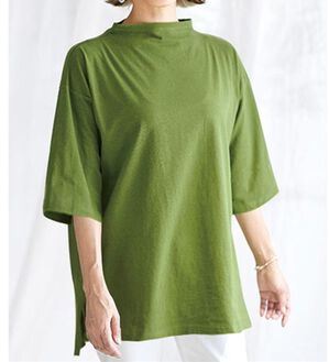 BELLUNA（ベルーナ）の「綿麻素材ボトルネックプルオーバー（カットソー）」｜グリーン