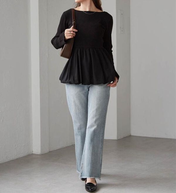 RANAN（ラナン）の「裾バルーンドッキングリブニット（ニット・セーター）」｜詳細画像