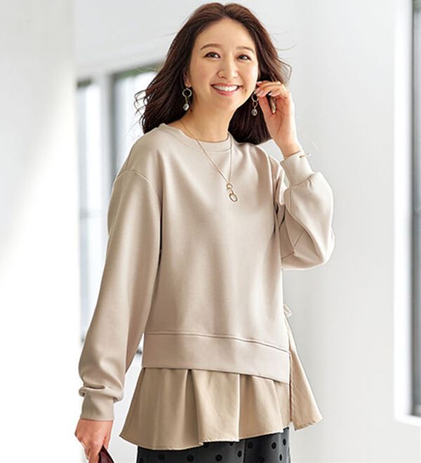 BELLUNA（ベルーナ）の「サイドリボン使い異素材切替プルオーバー（カットソー）」｜トープ