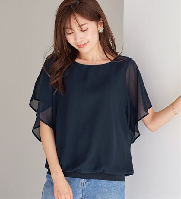 alotta（アロッタ）の「【接触冷感】カットソー裏地付ドルマンブラウス（ブラウス）」｜ネイビー