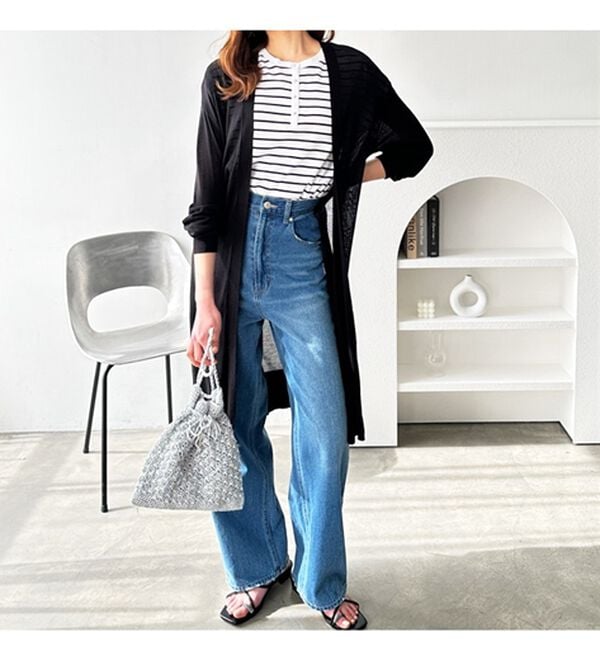 GeeRA（ジーラ）の「【3つの機能付】ロングニットカーディガン（ミディ丈）（ニットカーディガン）」｜詳細画像