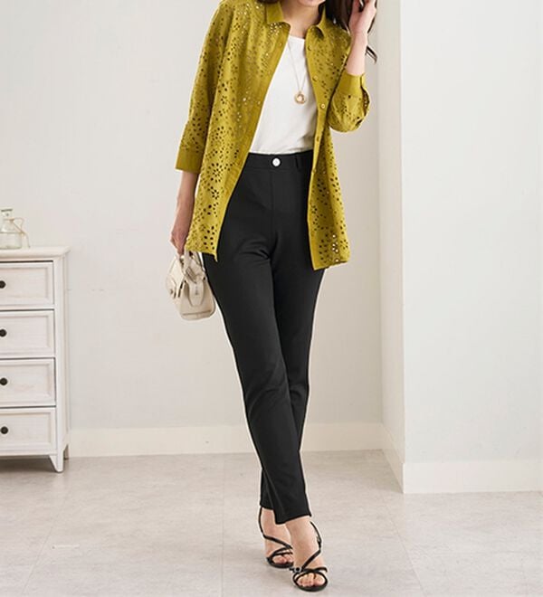 BELLUNA（ベルーナ）の「サラリ冷感！かのこ素材スティックパンツ（フルレングスパンツ）」｜詳細画像