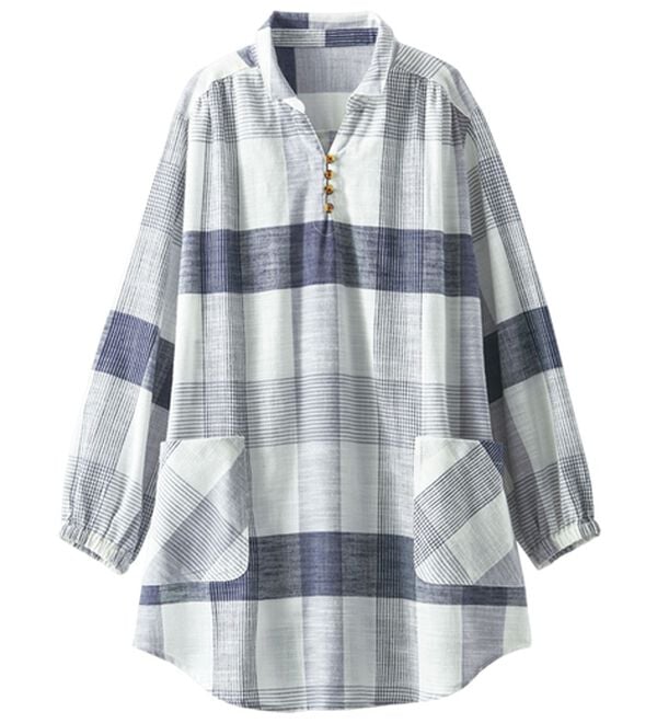 BELLUNA（ベルーナ）の「そのままお出かけ！スラブ素材かっぽうチュニック（チュニック）」｜モノトーン系チェック