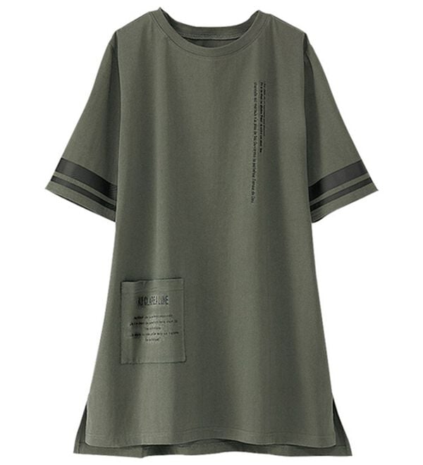 BELLUNA（ベルーナ）の「綿１００％ポケットデザインロゴプリントチュニック（チュニック）」｜チャコール