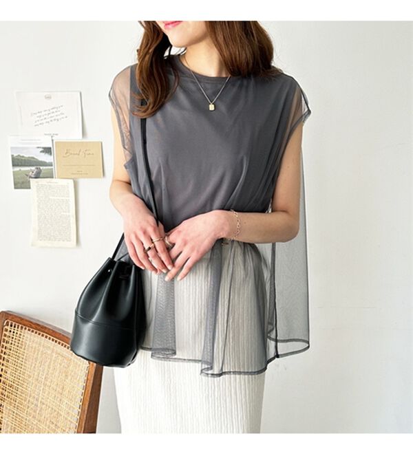 GeeRA（ジーラ）の「チュールカバーフレンチスリーブカットソー（カットソー）」｜詳細画像