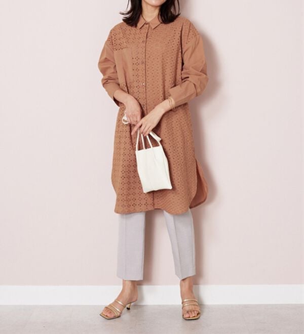 BELLUNA（ベルーナ）の「【Ｌａｇｒｉｌｕａ】ヴィンテージレース切替シアーロングシャツ（シャツワンピース）」｜詳細画像