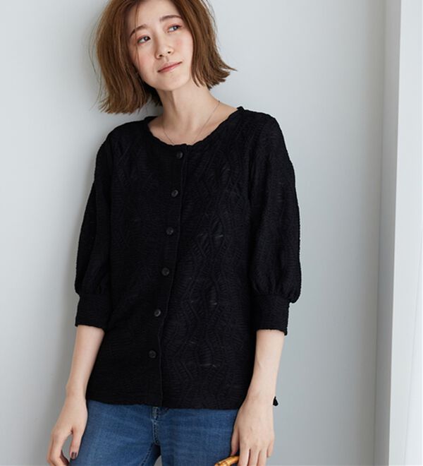 BELLUNA（ベルーナ）の「波柄シアージャカード素材カーディガン（ニットカーディガン）」｜詳細画像