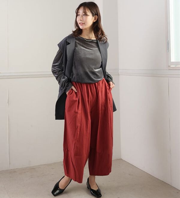 A HAPPY MARILYN（アハッピーマリリン）の「【Ｌ～８Ｌ】綿１００％ さらっと優しいコットン バレルレッグパンツ カーブパンツ 選べる２丈（ワイドパンツ・ガウチョ）」｜詳細画像