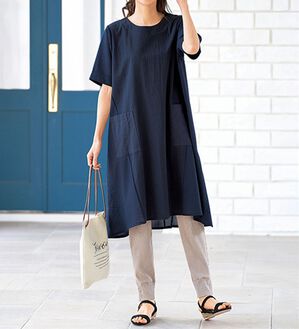 BELLUNA（ベルーナ）の「ストライプ切替ポケット付ワンピース（その他ワンピース）」｜ネイビー