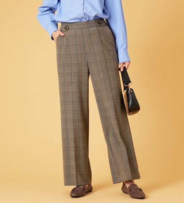 BELLUNA（ベルーナ）の「サマ見え（Ｗ）ストレッチ素材タブ使いワイドパンツ（ワイドパンツ・ガウチョ）」｜詳細画像