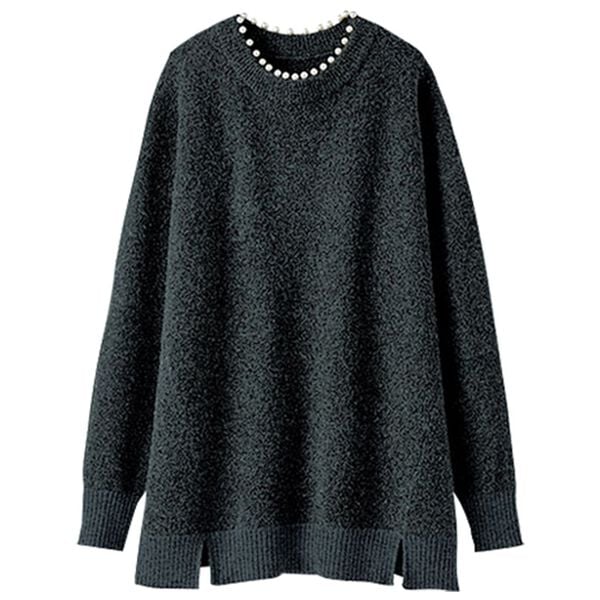 BELLUNA（ベルーナ）の「ブークレ素材衿パールニットプルオーバー（ニット・セーター）」｜詳細画像