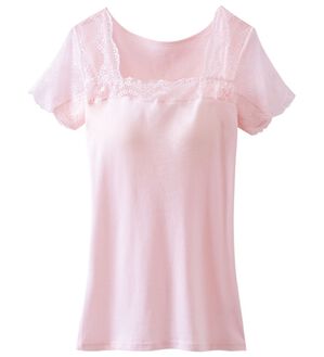 LAVIENNE（ラヴィエンヌ）の「綿１００％汗取りレース・カップ付インナー＜さらりラボ＞（ブラトップ・カップ付きインナー）」｜ピンク