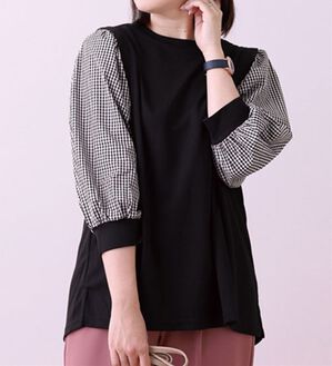 BELLUNA（ベルーナ）の「タック使いストライプ切替プルオーバー（カットソー）」｜黒