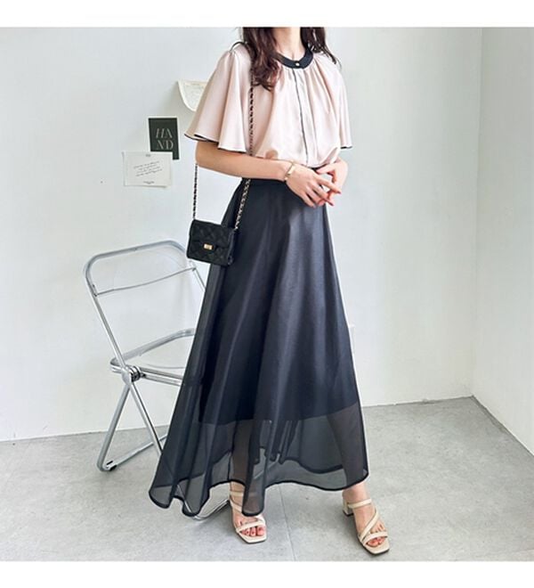 GeeRA（ジーラ）の「前後２ＷＡＹ配色フレアー袖ブラウス（ブラウス）」｜詳細画像