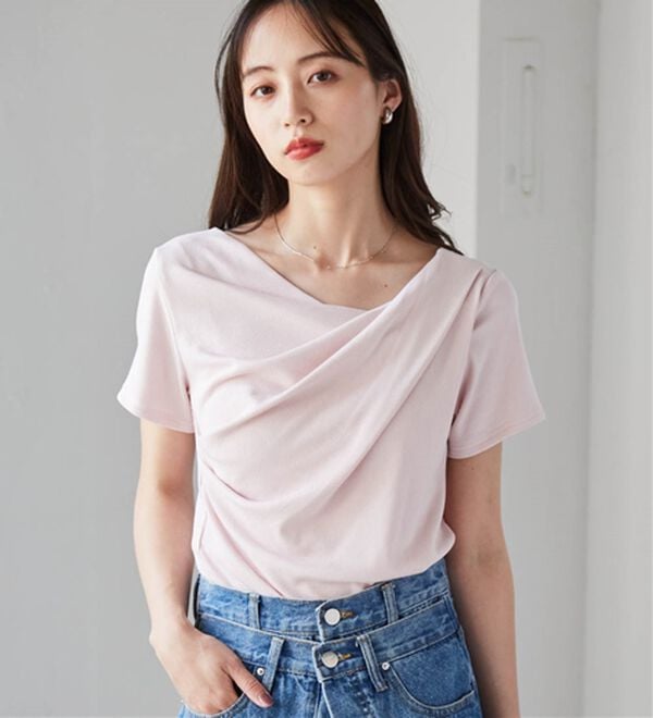 RANAN（ラナン）の「【ひんやり／着映え】上品ドレープリブＴシャツ（カットソー）」｜詳細画像
