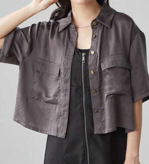 RANAN（ラナン）の「ダブルポケットショートシャツ（シャツ）」｜チャコール