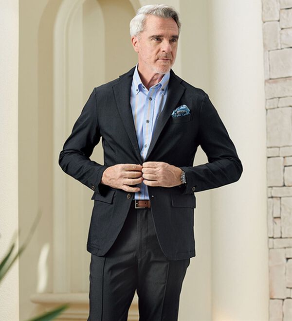 「デニムライクストレッチセットアップ（メンズジャケット）」｜ブラック