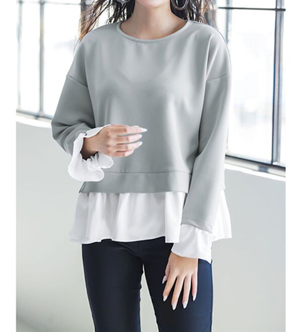 RANAN（ラナン）の「＜ＨＳ＞重ね着風配色フリルプルオーバー（カットソー）」｜詳細画像