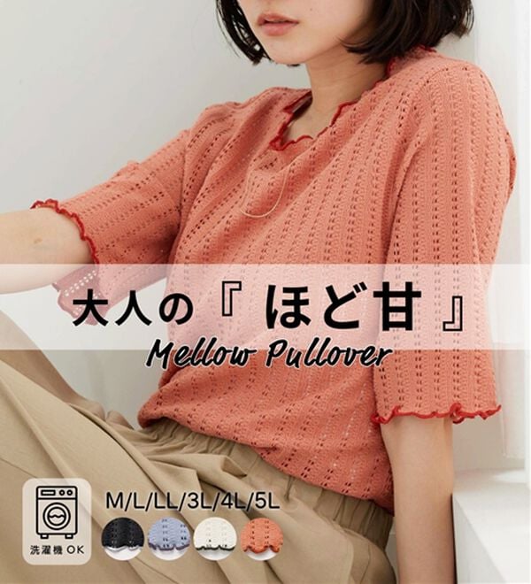 BELLUNA（ベルーナ）の「透かし編レース配色メロープルオーバー（カットソー）」｜詳細画像