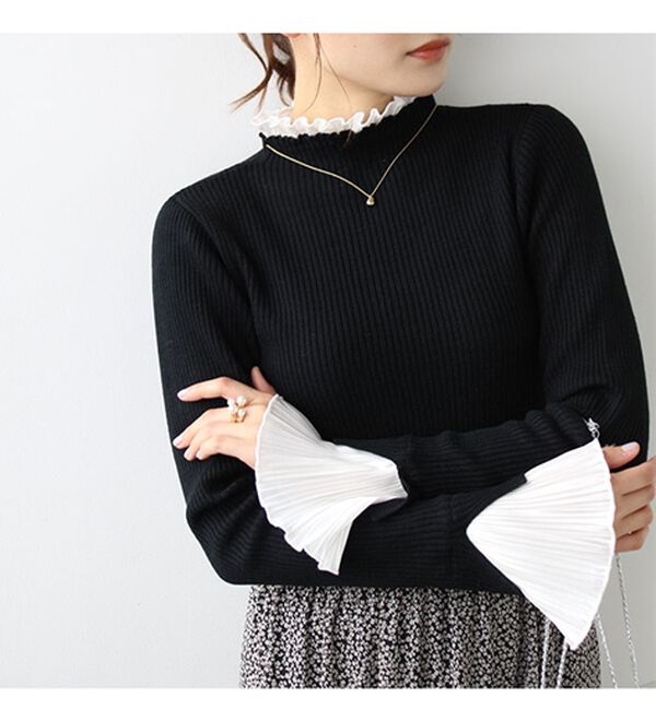 GeeRA（ジーラ）の「プリーツ付ハイネックリブニットトップス（ニット・セーター）」｜詳細画像